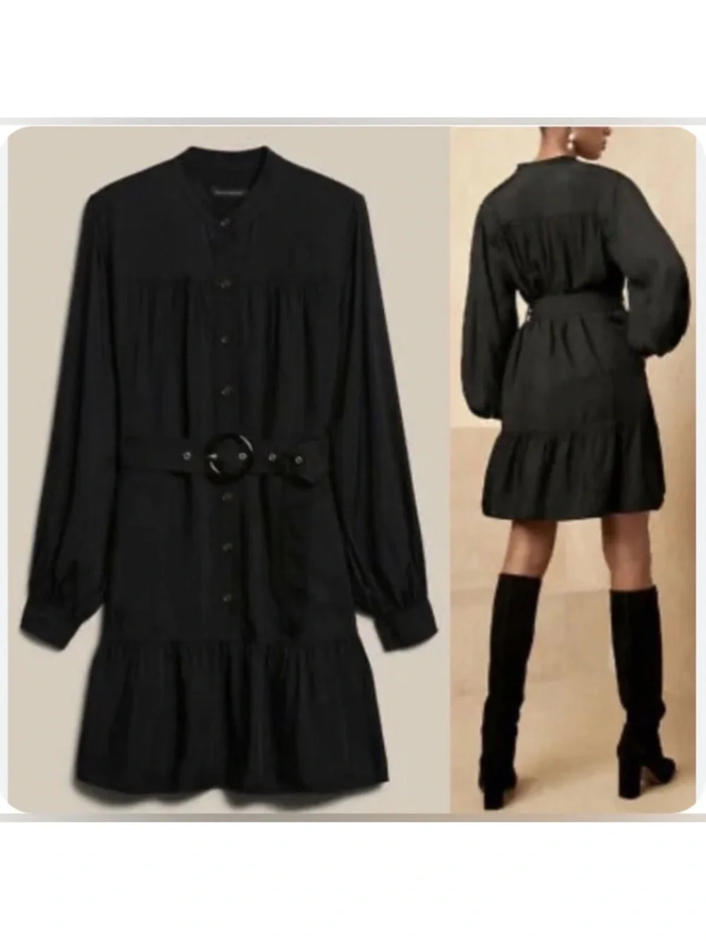 EUC Banana Republic Billow sleeved belted dress.  Black Size  S ~$160 worn once! - Picture 2 of 7